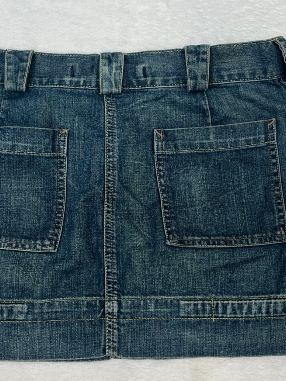 VTG Express y2k Denim Mini Skirt Buckle Utility sz 6 Sexy Going Out Dark Wash - Picture 8 of 8